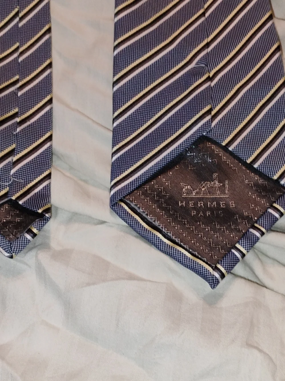 Hermes Striped Blue and Gold Men's Tie